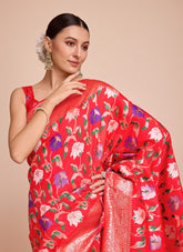 Red Colour Saree Looking Traditional